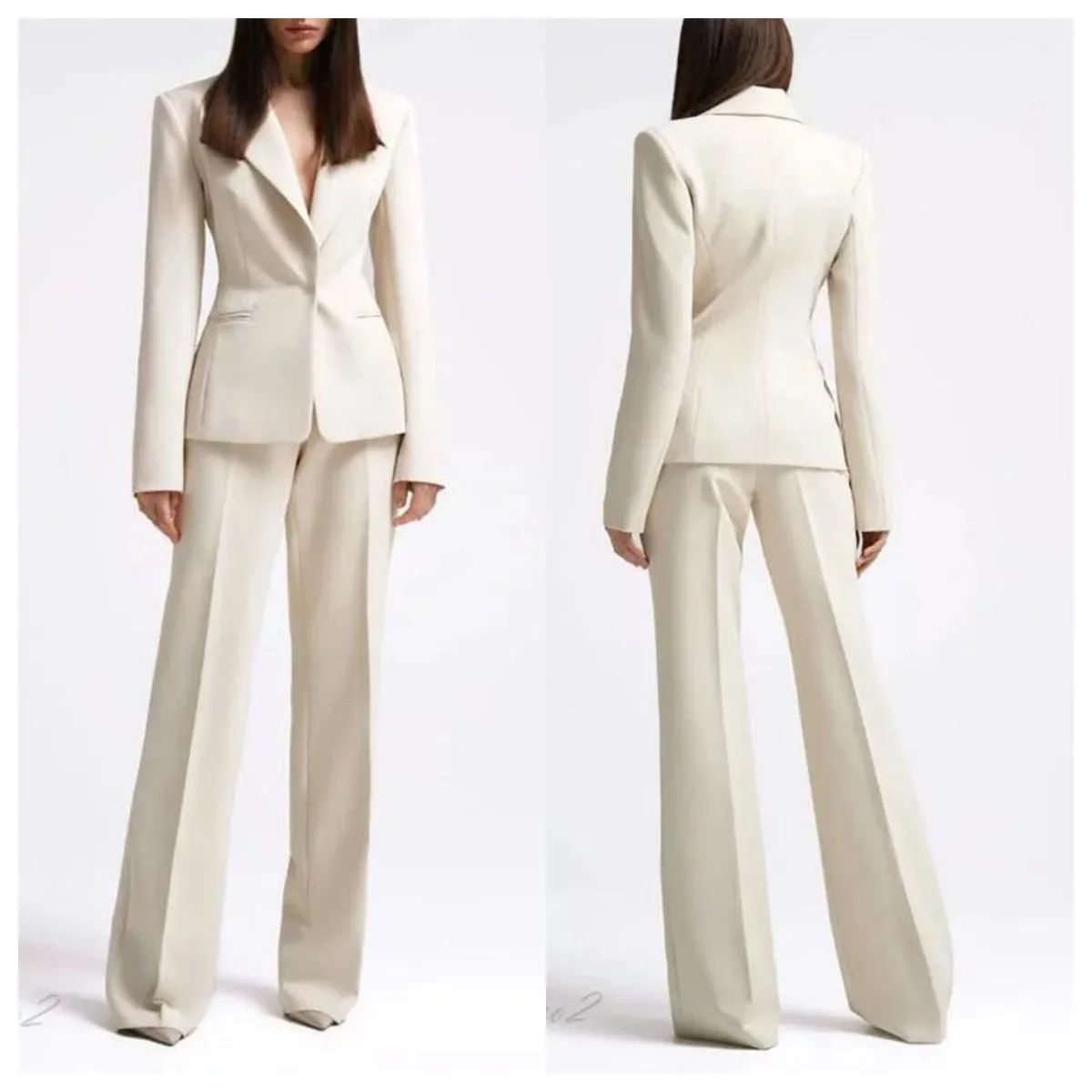 Tesco Casual Business Blazer Pants Sets for Women Single Button Jacket Straight Leg Trouser Women Suit Office Sets blazer mujer