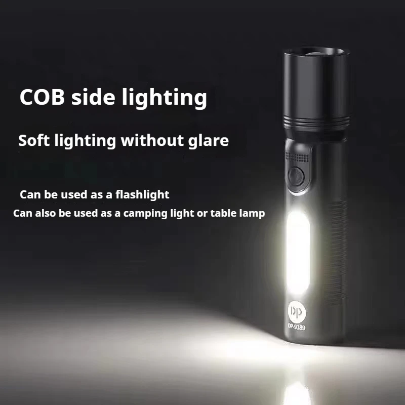 Linterna edc con zoom, mini linterna de alta potencia, linterna Led recargable por USB con luz lateral COB para luz de trabajo