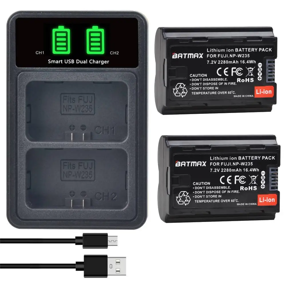 

Batmax 2280mAh NP-W235 Bateria NP W235 Battery+ LED USB Dual Charger for Fujifilm Fuji X-T4, GFX 100S, X-T5, X-H2 Camera