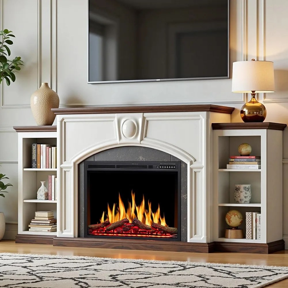 ZAFRO 34-Inch Electric Fireplace Insert: Touch Screen, Realistic Flame, Firewood Look, Heater with Remote Control, Auto On/Off F
