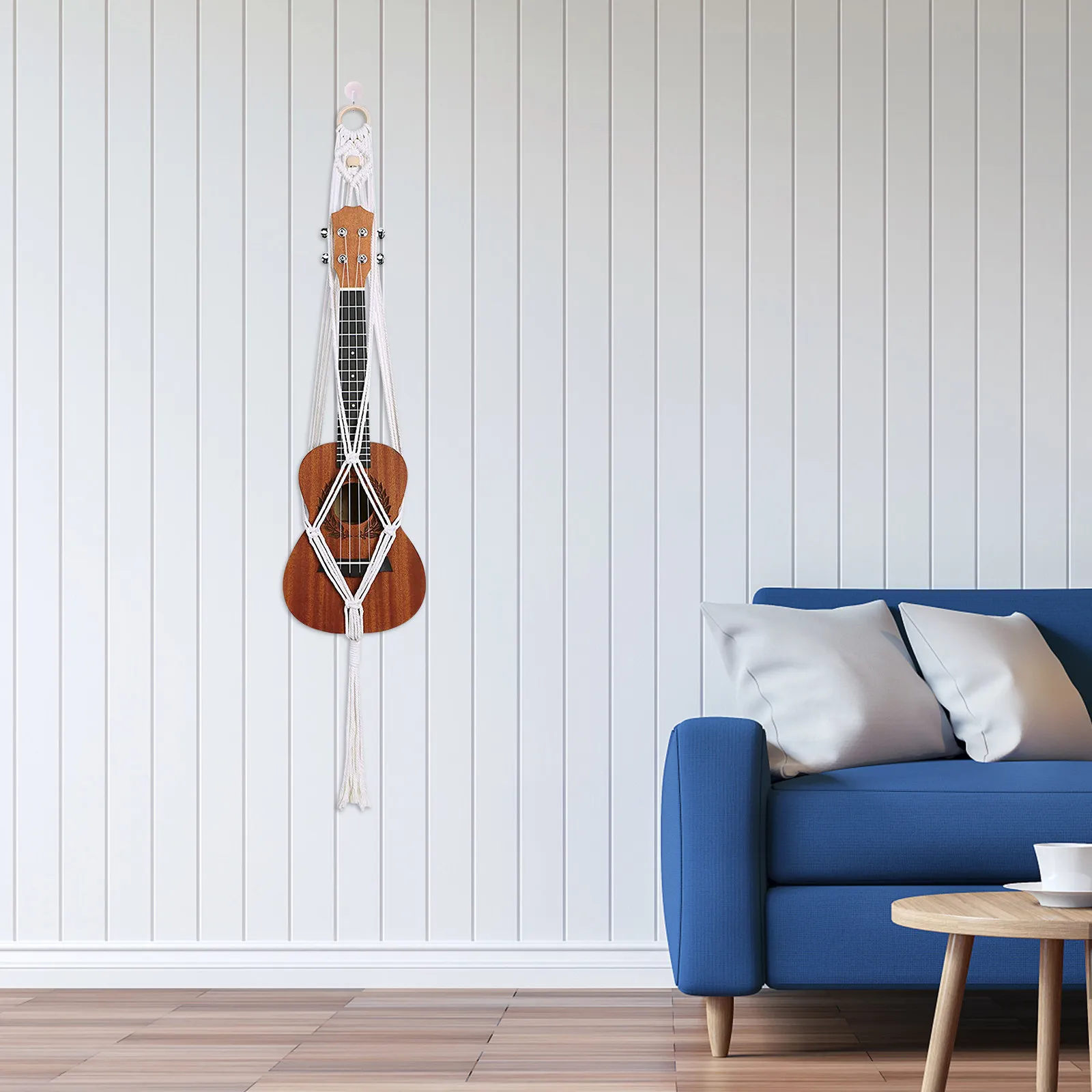 Wall Mounted Macrame Guitar Hanger for Ukulele Electric Guitar Woven Cotton Rope Wall Hanging Instrument Holder Stylish Pastoral