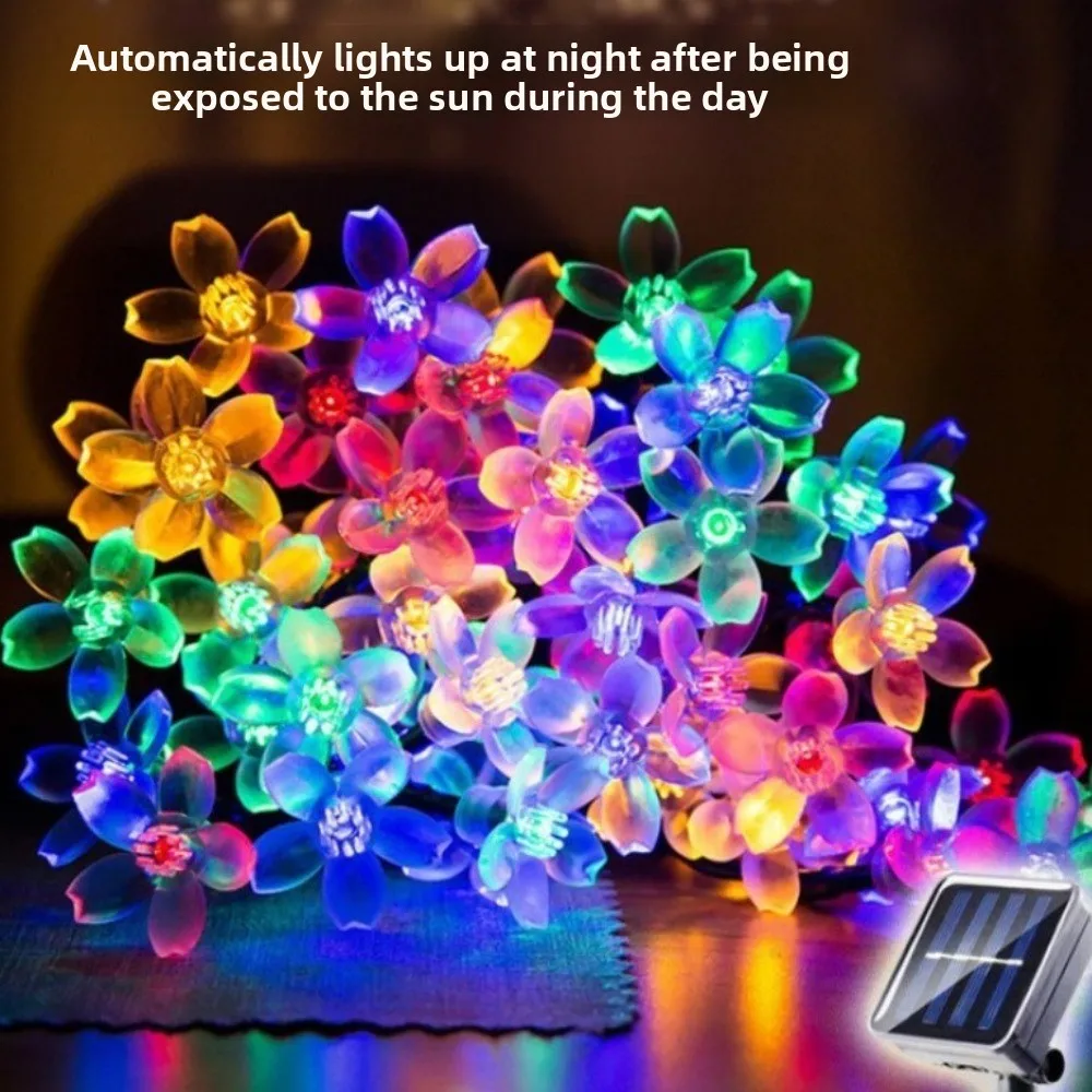 Luci solari impermeabili a forma di fiore 7m/12m Ghirlande solari bianche calde Luce 100 LED Accensione/spegnimento automatico Lampada solare fiore di ciliegio