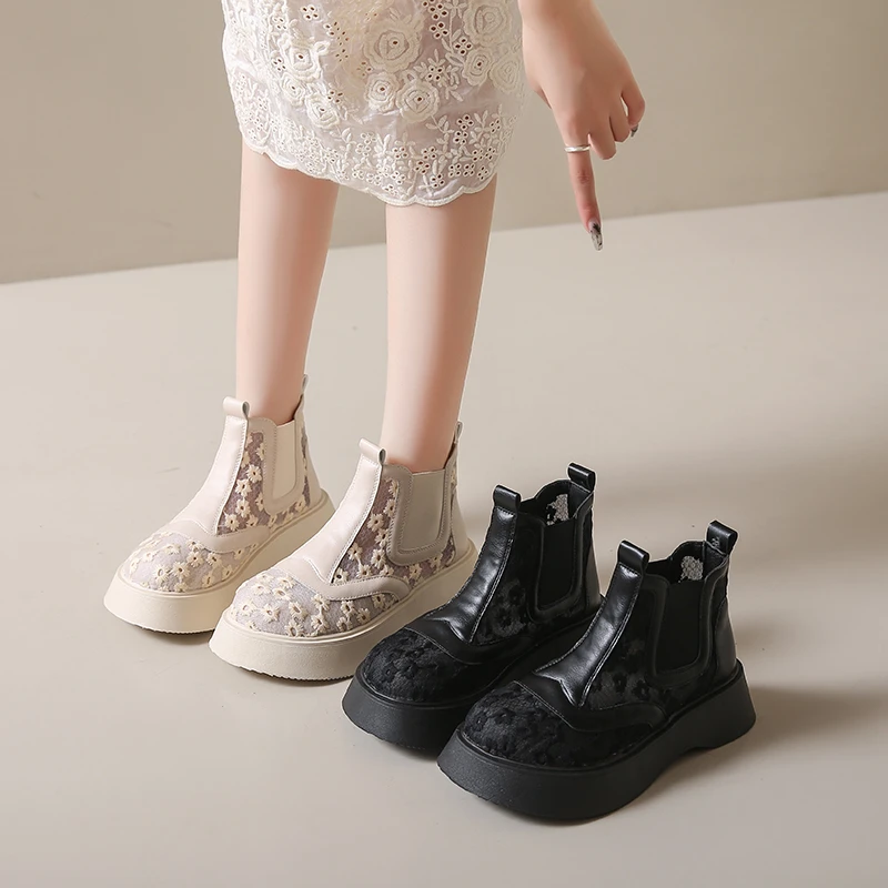 

Women's Casual Breathable boot Heightening Thick Bottom Thin Style Short Boots Mesh Upper Comfortable Leisure boot