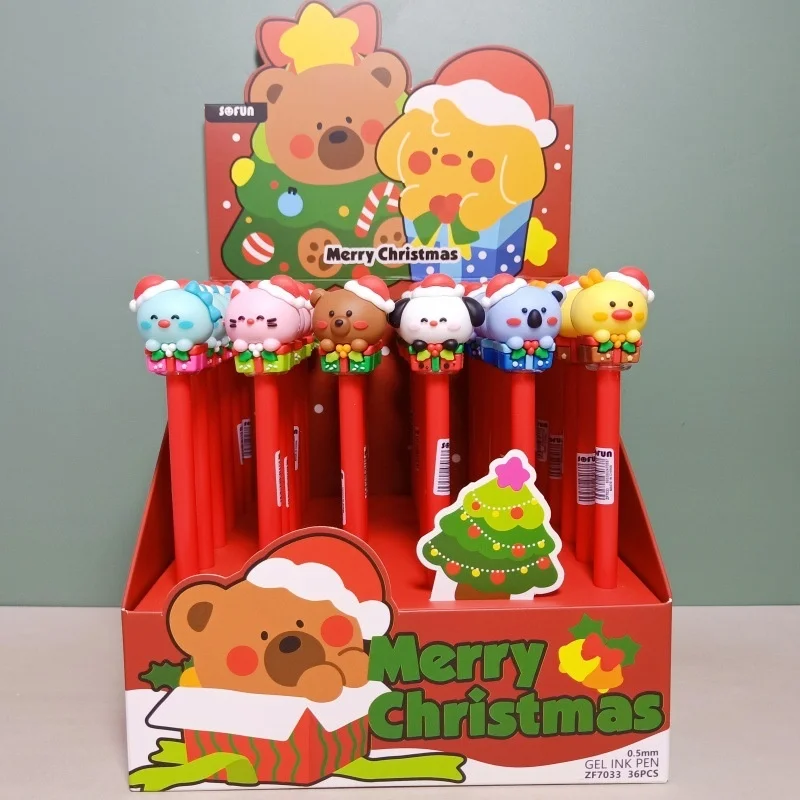 

36pcs/lot Kawaii Christmas Cat Bear Dinosaur Gel Pen Cute 0.5mm Black Ink Neutral Pens Promotional Gift Office School Supplies