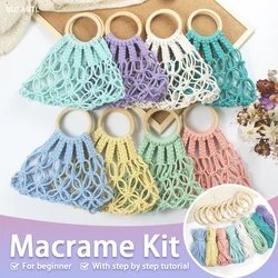 Handmade Knitting Openwork Bag Macrame Kit with Tutorial for Beginner Weaving kit DIY Handbag for Orange Storage Home Wall Decor