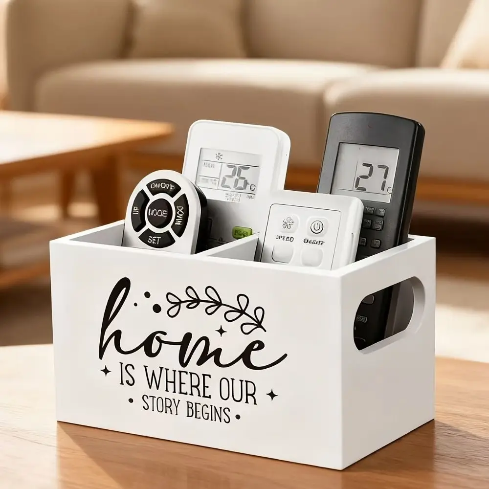

Wooden Remote Control Storage Box Simple Decorative Remote Control Holder with 2 Slots Stationery Storage Box Office
