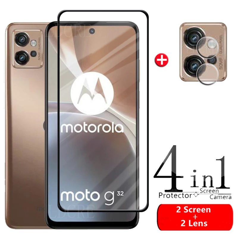 4-in-1 Für Motorola Moto G32 Glas Für Moto G32 Gehärtetem Glas Volle Abdeckung Kleber 9H screen Protector Für Moto G 32 G32 Objektiv Glas