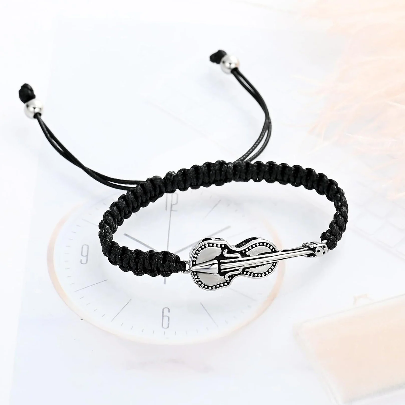 Guitar Shape Cremation Bracelet Chain for Human Ashes Urn Jewelry Memorial Ashes Chain Leather Bracelet