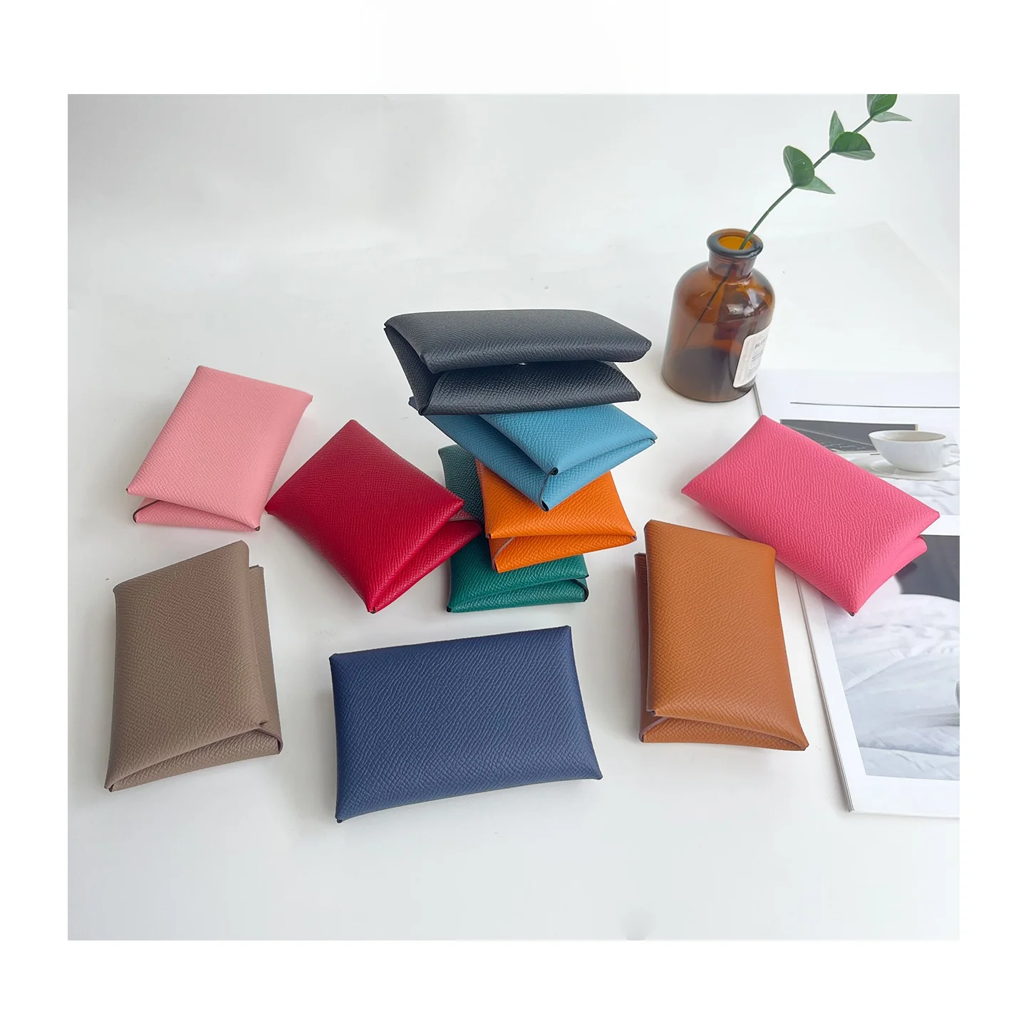 Leather Business Card Holder Double Coin Purse Card Case Document Holder Fashionable Envelope Style Hard Coin Bag Can Print E...
