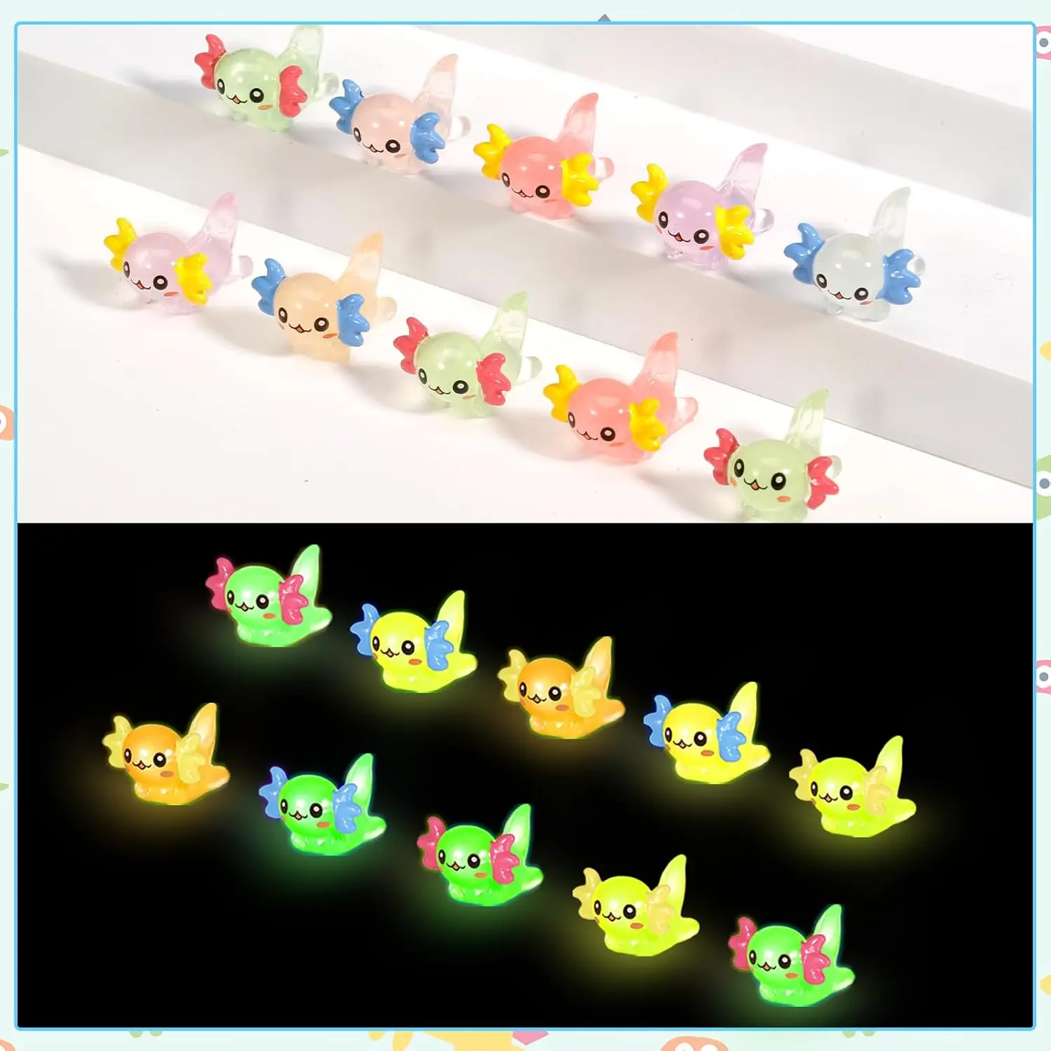 10/20 pçs mini glitter axolotl pequenas figuras, resina brilhante axolotls animais para diy jardim de fadas vaso de vidro decoração