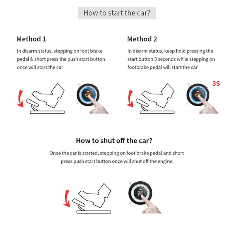 Car RFID Alarm System Universal 12V With Push Button Start/Stop Transponder Immobilizer Anti-Theft Lock Kit-N25R