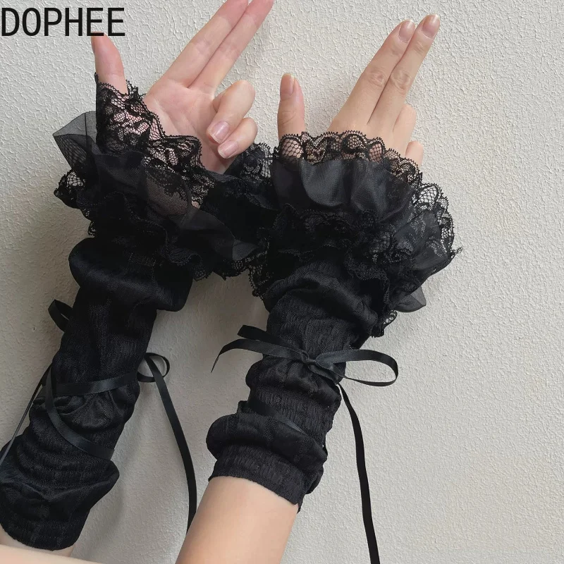 Original Millennium Y2K Hot Girl Dark Gothic Princess Hand Sleeve Elegant Lace Bandage JK Oversleeve Sweet Students Long Sleeves