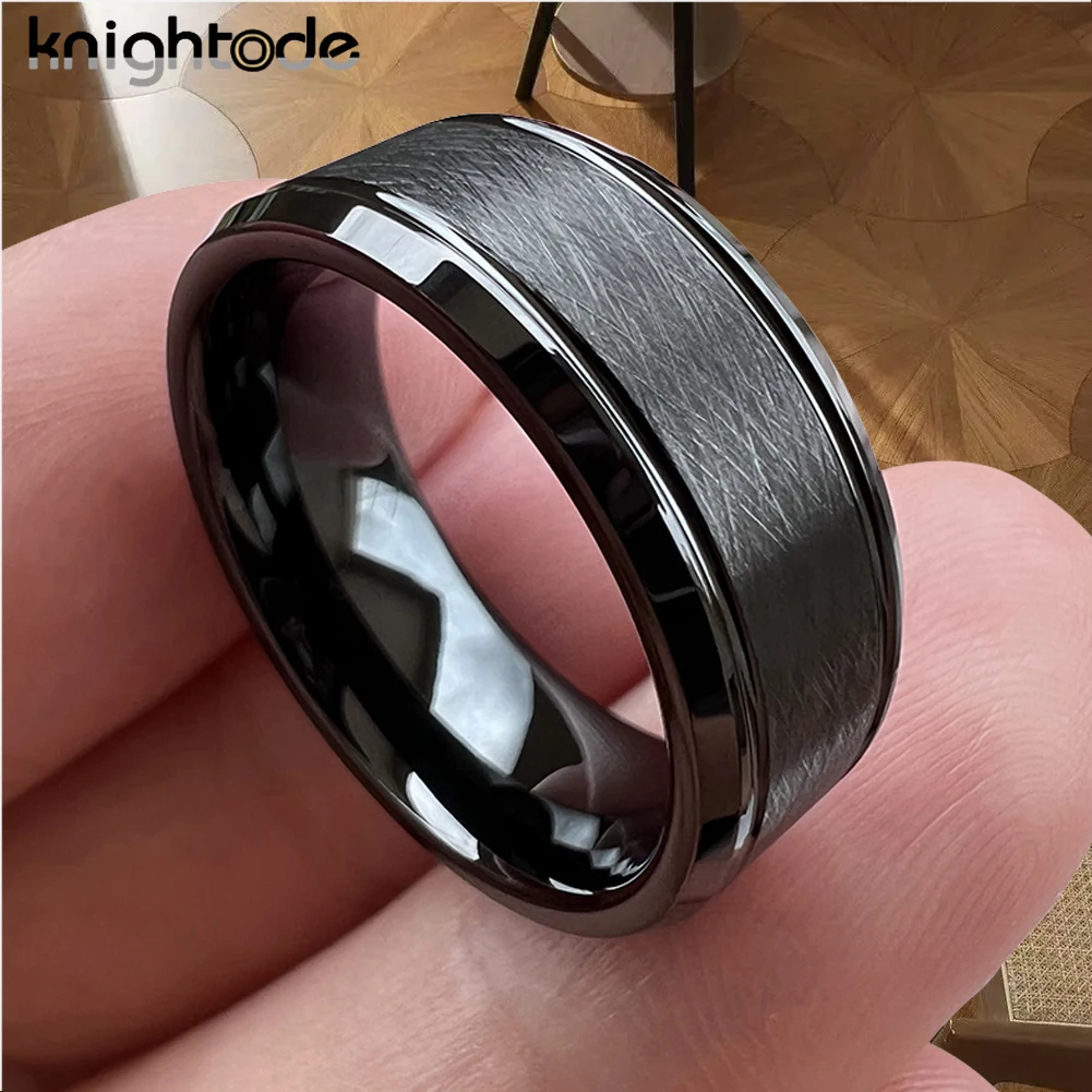 6mm/8mm Black Silvery Rose Gold Tungsten Carbide Wedding Bands Vintage Ring Grooved Beveled Edge Special Brushed Comfort Fit