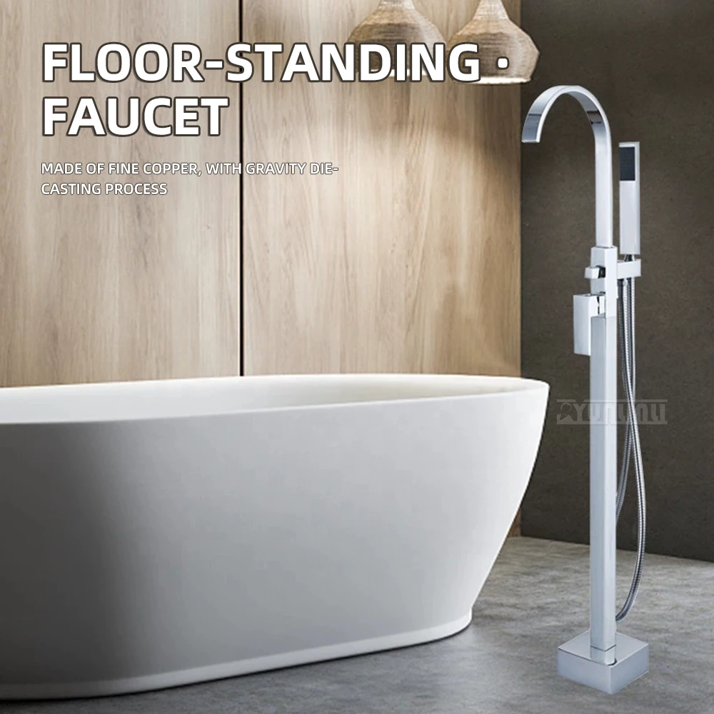 2026 صنبور حوض استحمام قائم على الأرض على الطراز الأوروبي لفندق المنزل عمود حمام نحاسي صنابير ساخنة وباردة