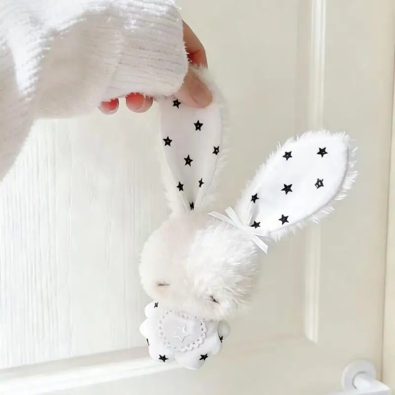 Cartoon Soft Stuffed Bunny Keychain Long Ear Plush Bead Chain Bag Charm Backpack Pendant For Kids Girls Gift Decor