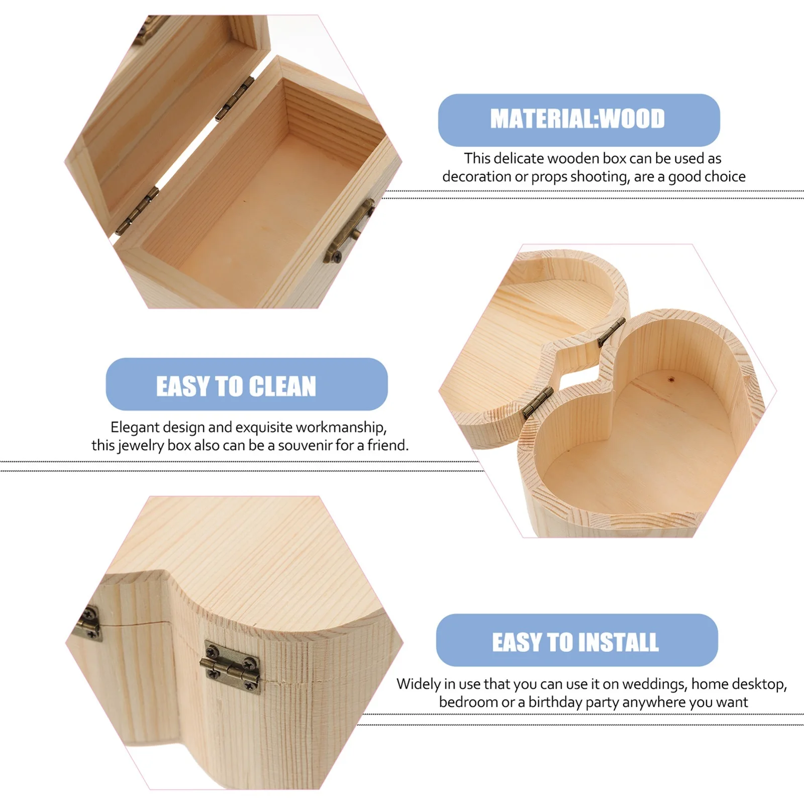 

2pcs Blank Wooden Box Jewelry Storage Holder Diy Craft Unfinished Ring Holder Charm Box Handicraft Wooden