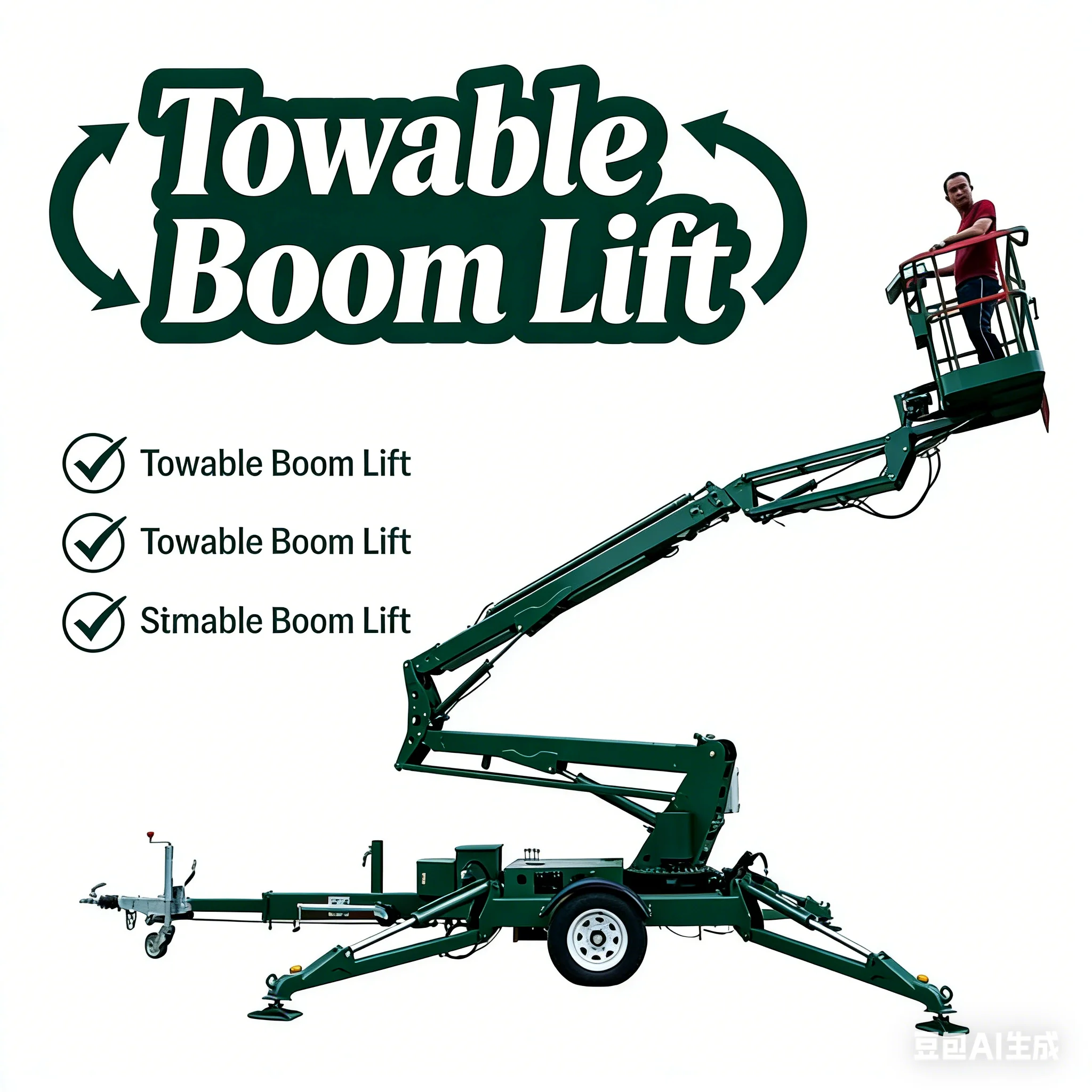 Customized 8 M - 20 M Cherry Picker Man Lift Trailer Mounted Electric Two Wheels Towable Boom Lift For Aerial Working