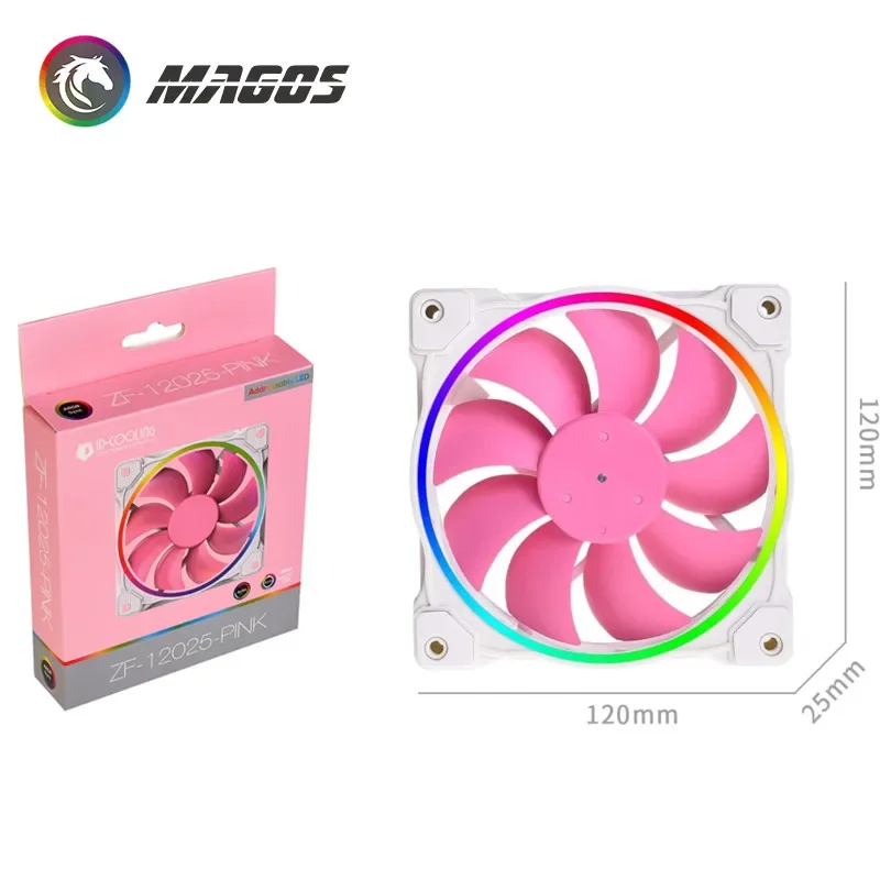 ZF-12025-PINK Case Fan 120mm 5V 3 PIN Addressable RGB Cooling Fan MB Sync, 4 PIN PWM Speed Control Fans For Computer Radiator