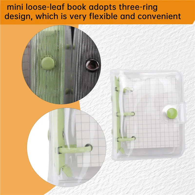 

4 Pack Mini Transparent 3 Ring Binder Covers With Grid Inner Page And 12 Pcs Binder Pockets(3 Pcs/Set)-N34R
