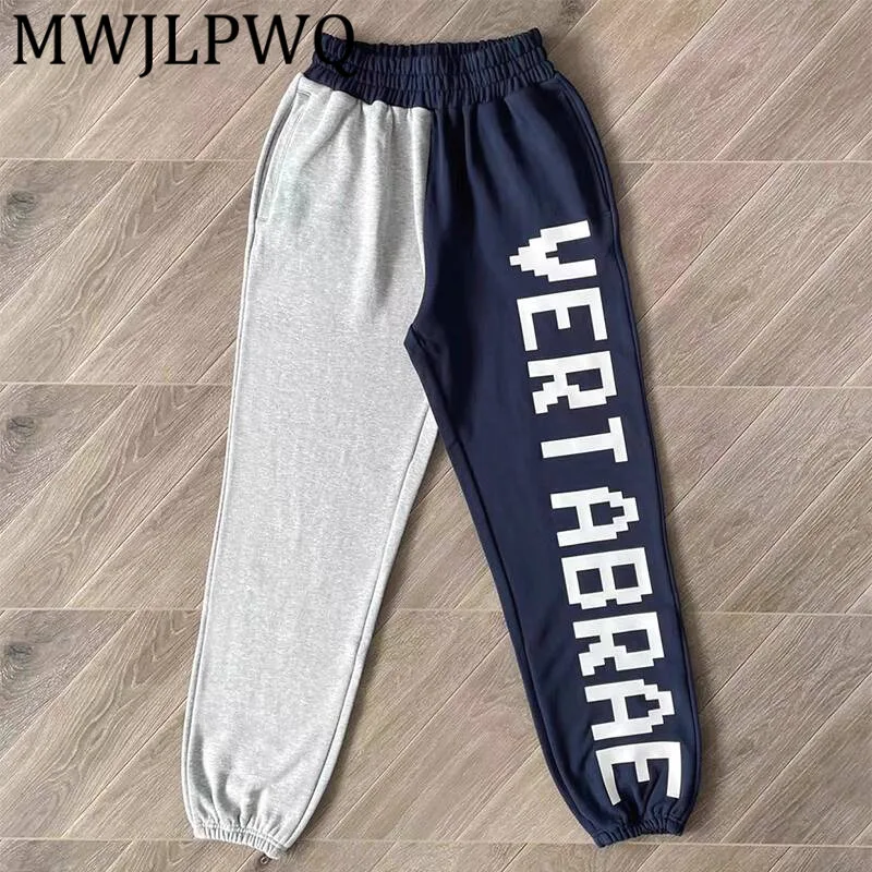 

MWJLPWQ Men's Hiphop Three-Dimensional Printing Sweatpants Street Contrast Color Stitching Sports Unisex Casual Trousers 12365