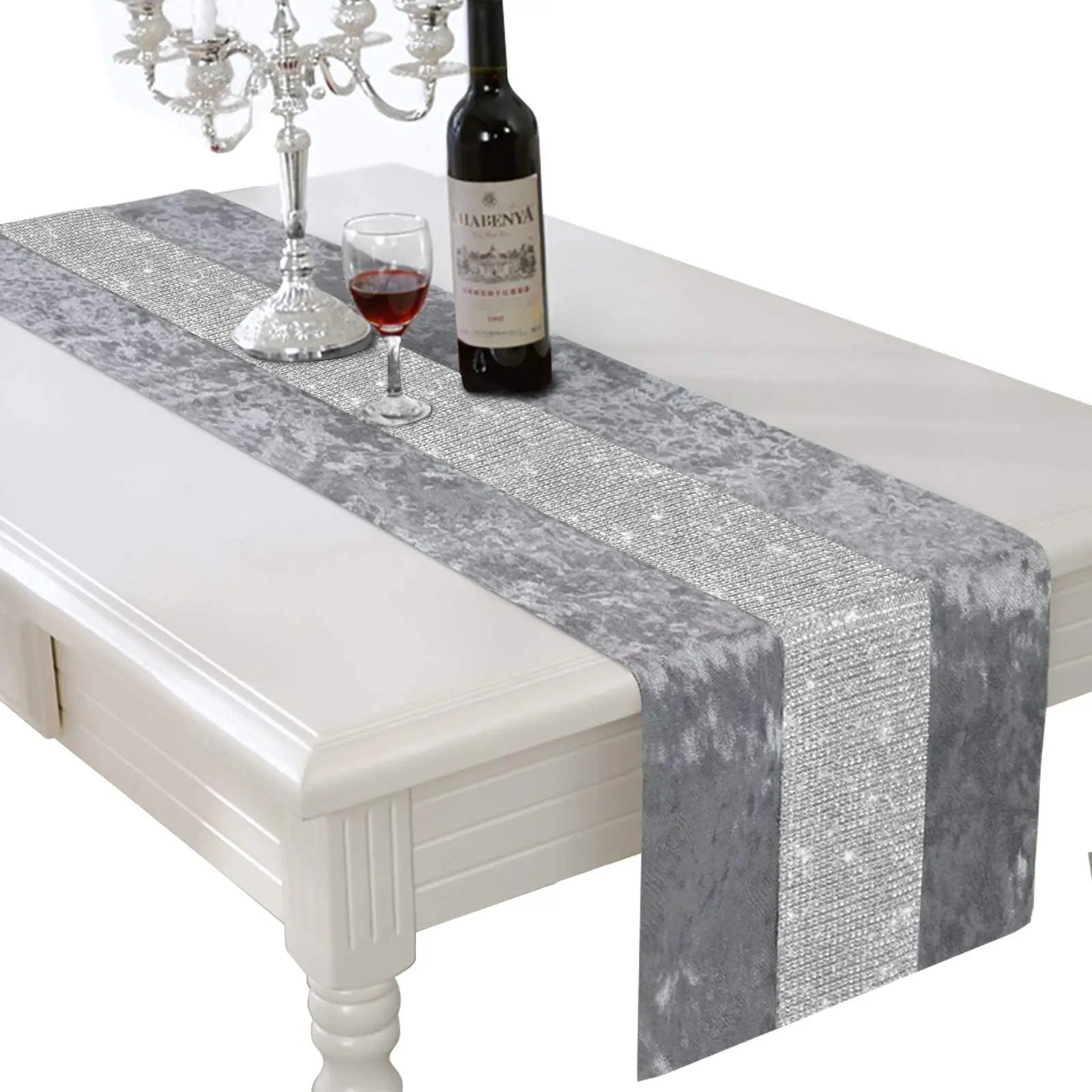 Glam Table Runner with Diamante Strip,Rectangular Dining Table Dresser,Runners for Home,Kitchen,Party,Festival,Christmas Decor