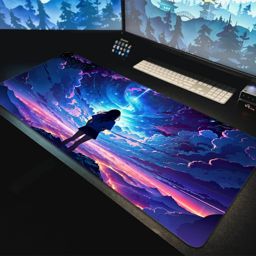 Star sunset Girl MousePad Large Computer Office Gaming Desk mat XXL Rubber Anti-Slip  Keyboard Mousemats Long  Pads