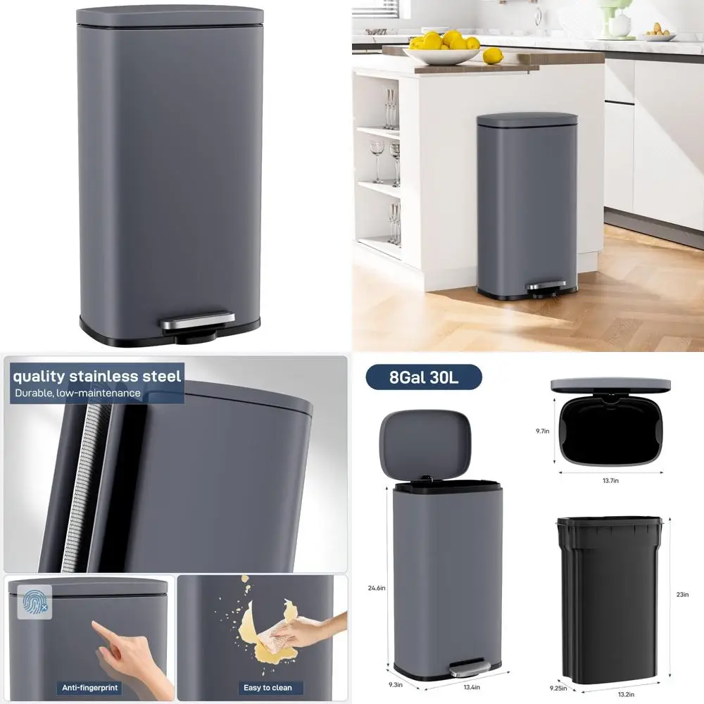 

8 Gallon Step Trash Can, Stainless Steel Waste Bin, Soft-Close with Removable Plastic Inner Bucket