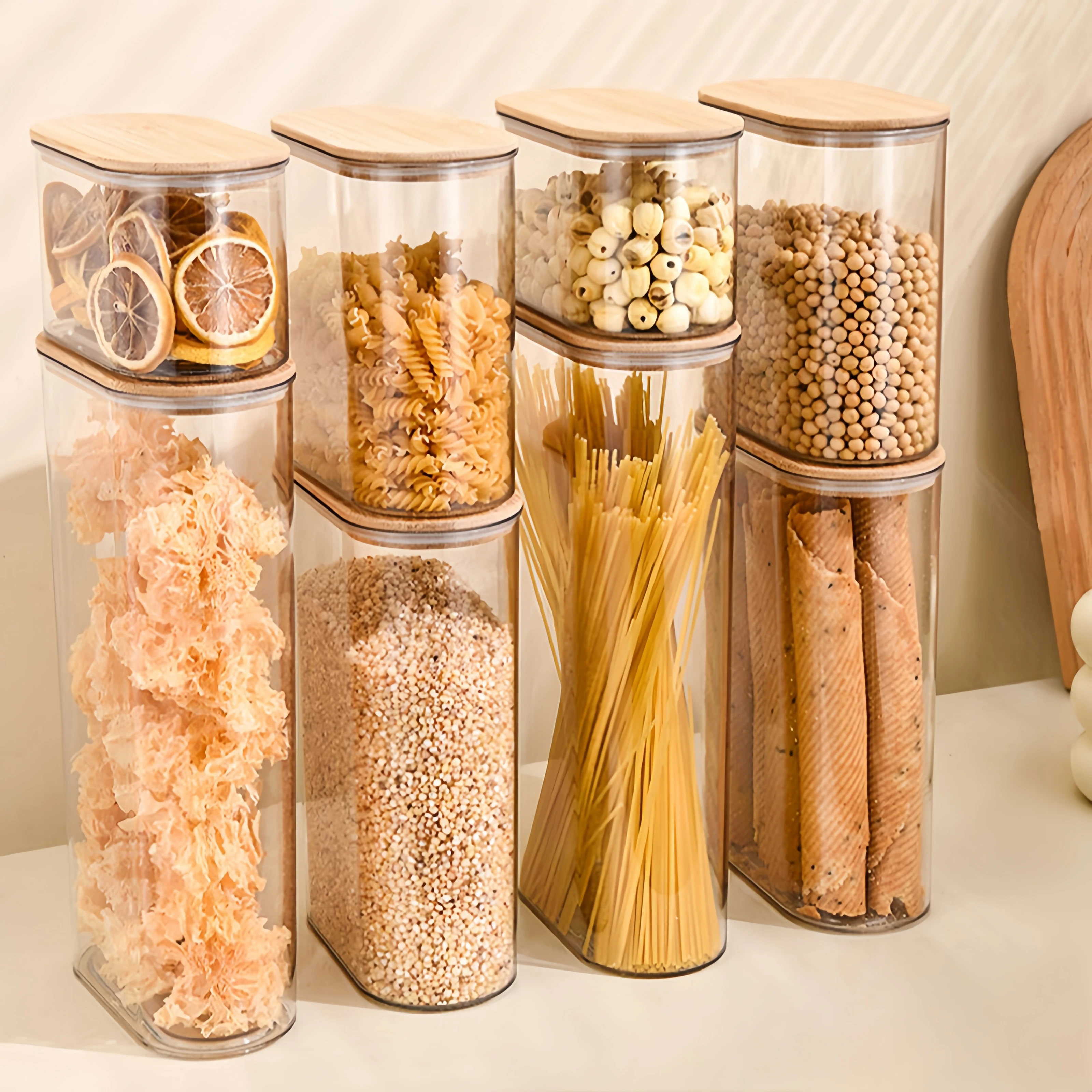 Wood Lid Plastic Airtight Canister Kitchen Storage Bottles Jars Food Container Grains Coffee Beans Grains Candy Jar Containers