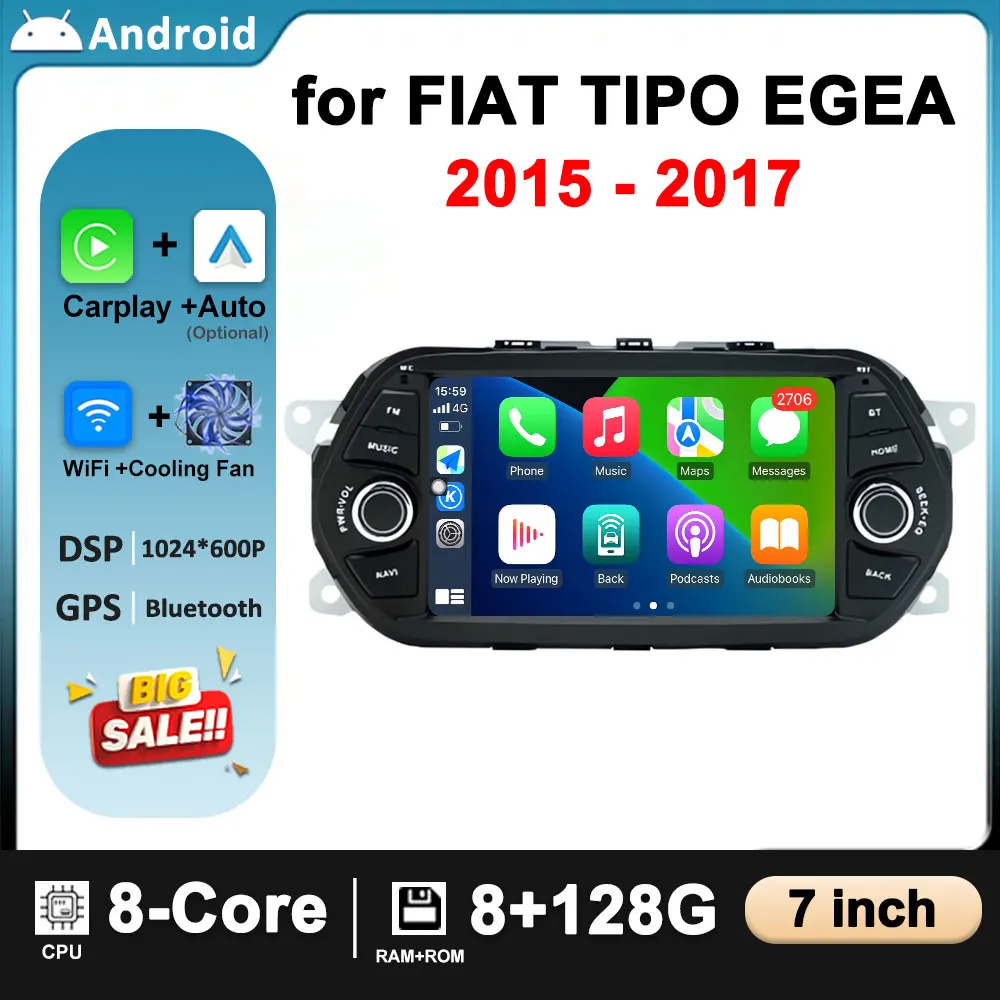 

Система Android 15 с разделенным экраном, Wi-Fi, 7 дюймов для FIAT TIPO EGEA 2015 2016-2017, автомобильный мультимедийный аудиоплеер, интеллектуальная система