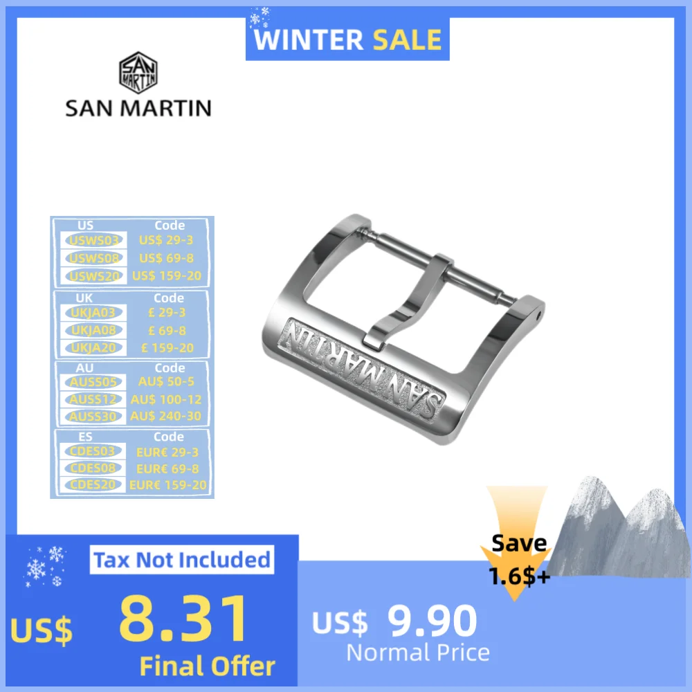 San Martin 18mm Watch Clasp Polished 316L Stainless Steel Logo Strap Pin Buckle Brushed Hebilla Correa Reloj Fibbia BK1820