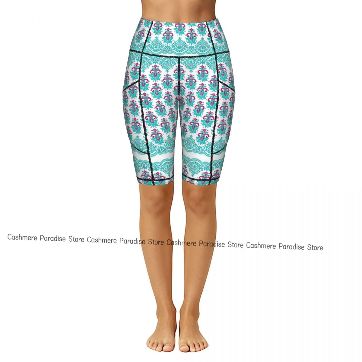 Double Pocket Sports Shorts Women Elastic Slim Luxurious  Shorts Gym Exercise Running High Waist Yoga Fitness Shorts