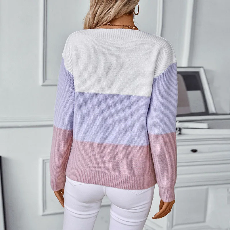 Multi-color V-neck Button-up Pullover Women's Sweater For Autumn And Winter Casual And Loose Knit Shirt