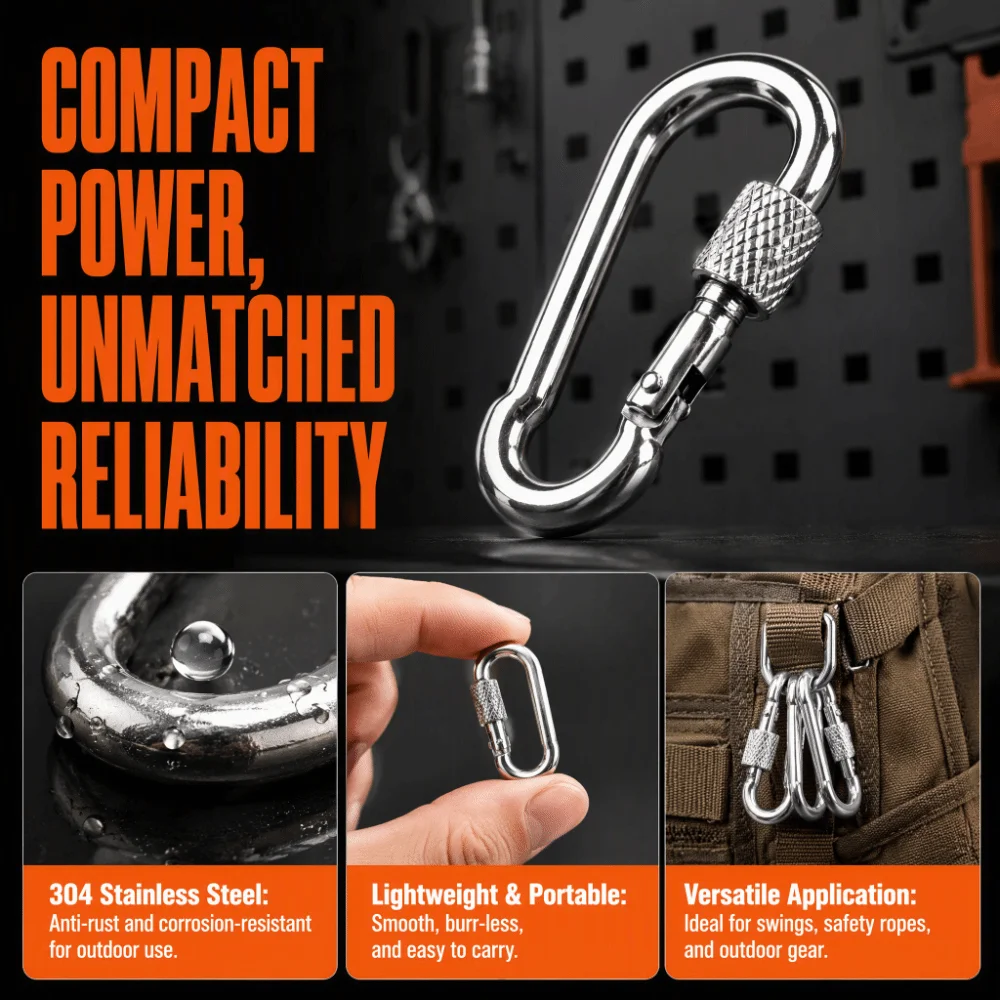 10pcs Thumb Screw Lock Locking Carabiner Clips Safety Rope Design Heavy Duty Carabiners Stainless Steel Carabiners Camping Gear