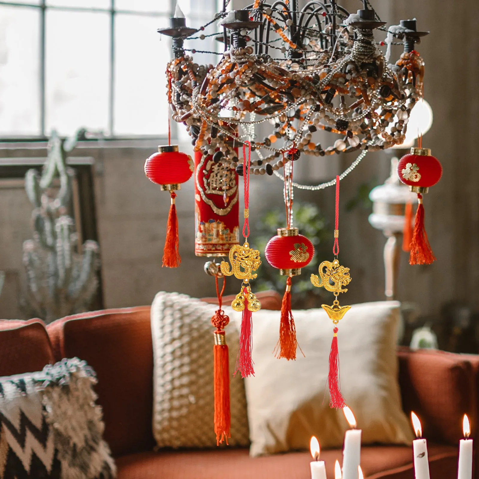 

10Pcs Zodiac Dragon Tassel Pendant Chinese New Year Decoration Red Hanging Ornament for Home Office Hotel Decor Lunar New Year