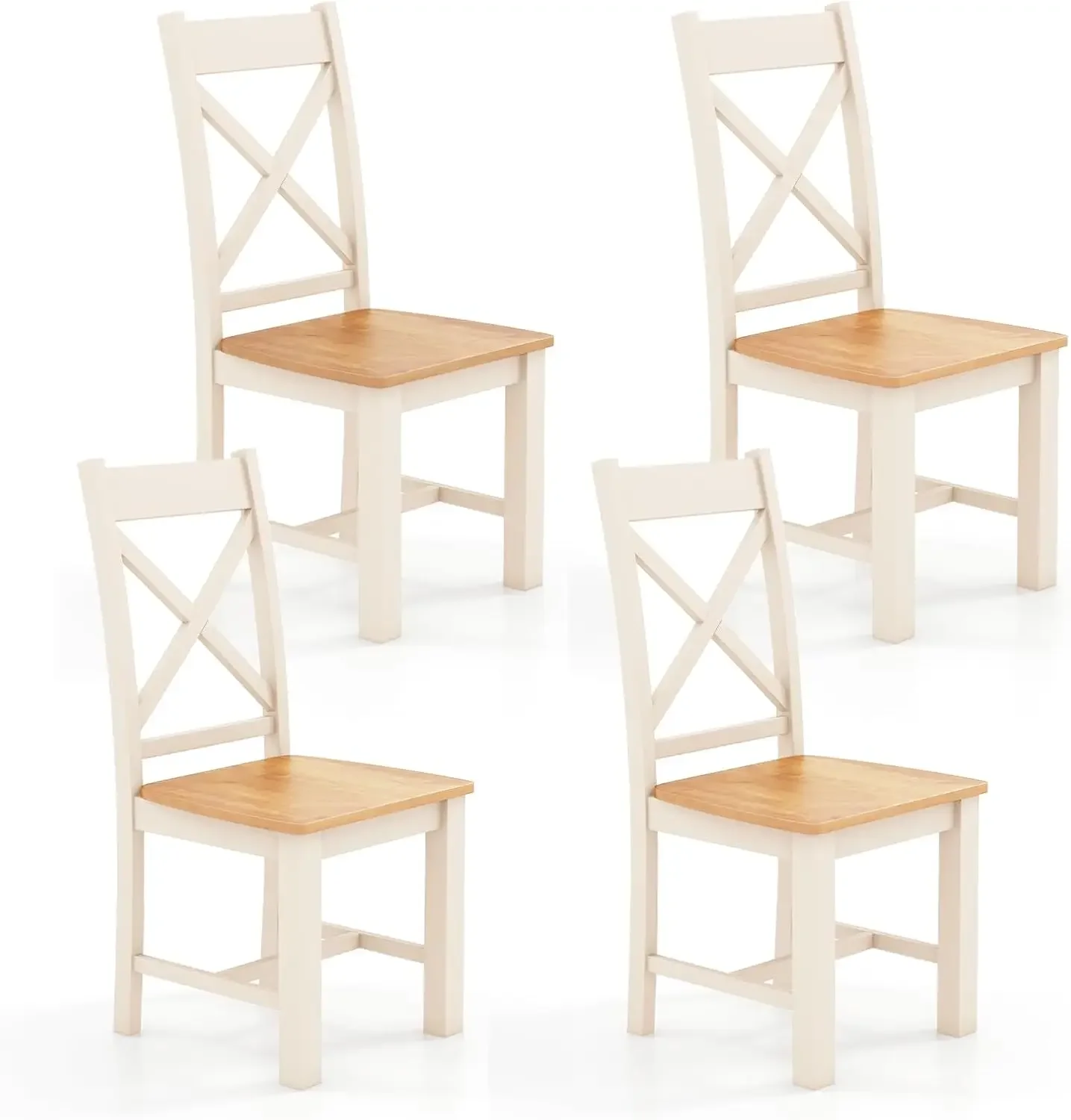 Wooden Dining Chairs Set of 4, Farmhouse Kitchen Chair with High Cross Back, Rubber Wood Frame, Modern Dining Room Armless Side