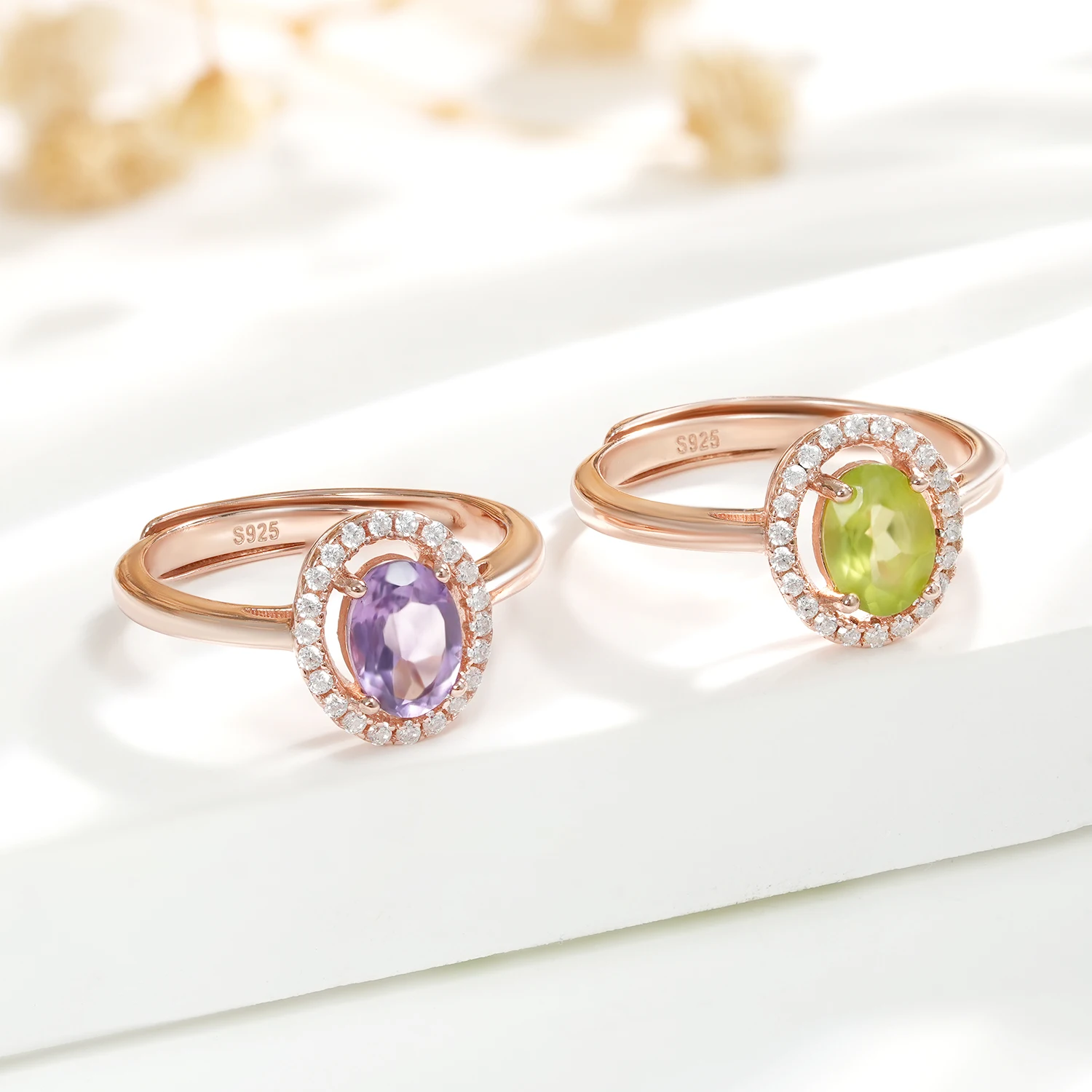 

SILE Adjustable Gemstone Rings Women Natural Amethyst Peridot Inlay 925 Sterling Silver Jewelry Luxury Ring Party Wedding Jewels