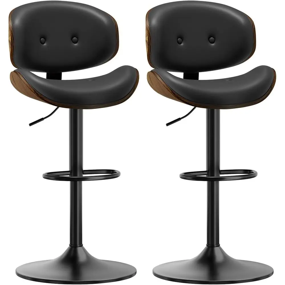 

Set of 2 Black Upholstered Swivel Bar Stools with Backrest for Counter Height, 350 lbs Capacity