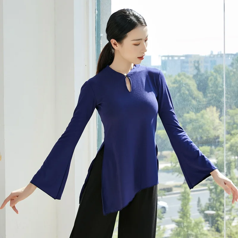 

Flared Sleeve Dance Practice Top for Women Classical Dance Knot Button Chinese Ethnic Yoga Ballet Dance Practice Clothing