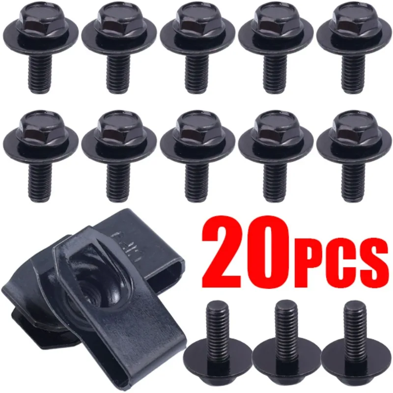 Car Body Bolts & U-nut Clips M6 Engine Cover Undertray Splash Shield Guard Bumper Fender Liner Retainer Fastener Rivet Screws