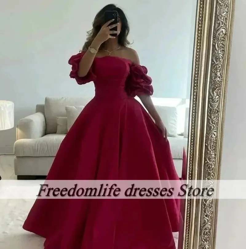 Vestidos De Noche para mujer con hombros descubiertos, vestidos De fiesta De boda árabes De Dubái, Vestido De Noche De satén De manga corta personalizado