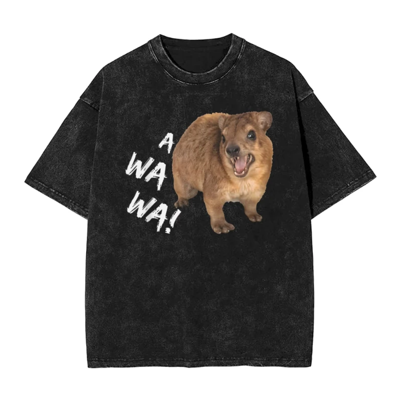 Rock Hyrax Awawa Cute Hyrax Meme T Shirts for Men Hyrax Lover Angry Hyrax T-Shirt Round Neck Tee Shirt Short Sleeve Clothes