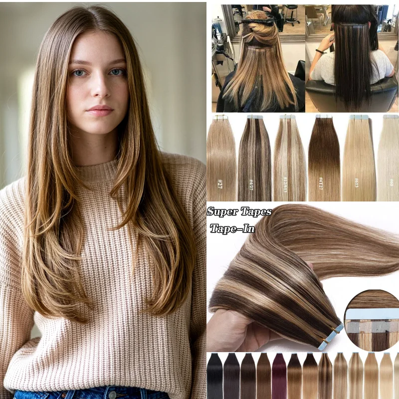 100-human-hair-tape-in-hairpiece-20pcs-12inch-60-2-25g-for-thicker-appearance-everyday-reusable-wholesale