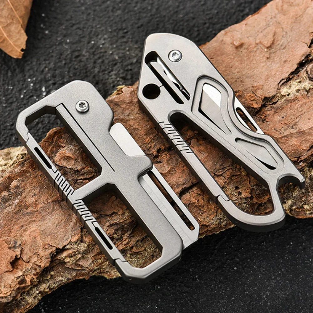 EDC Titanium Alloy Portable Keychain Folding Knife Outdoor Camping Self-defense Keychain Knife High Hardness D2 Blade