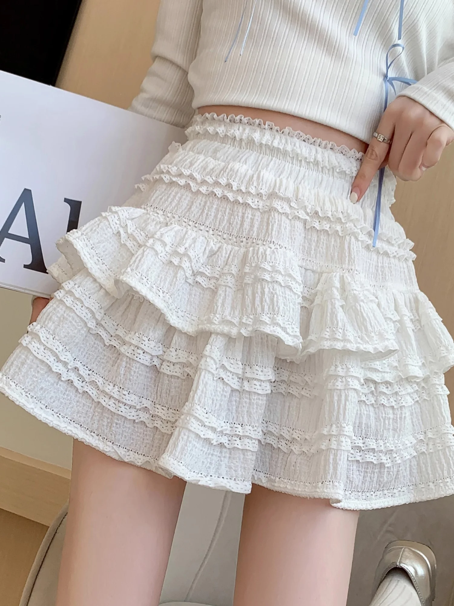 Ballet Style Half Skirt Women's  High Waist Puffy Short Cake Skirt Korean Version Polyester Fiber Summer New Arrival