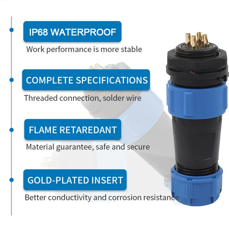 Sp21 Ip68 Waterproof Aviation Connector Outdoor High Power Connectors with Cap No Welding Required Industrial Aviation Plug