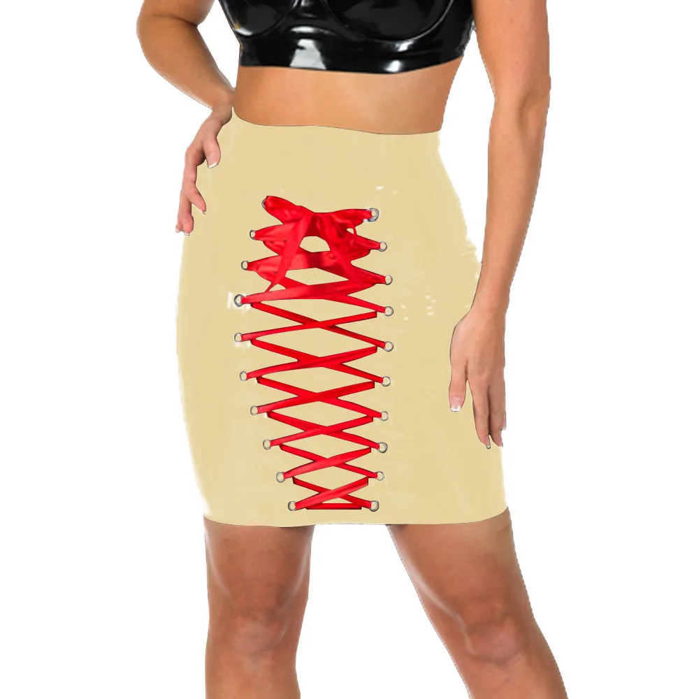 Fetish Sexy Bandage Mini Skirts for Party Clubwear Vinyl PVC Leather Slim Fit Pencil Skirts Sissy High Waist Tight Hobble Skirts