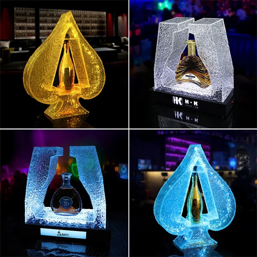 

Ice Rock Acrylic LED Lighted Rechargeable Ace of spades Vip XO Wine Rack Glorifier Champagne Bottle Service Presenter Display