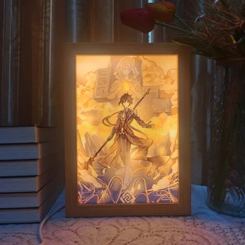 Heiße Anime führte Foto rahmen Lampe Genshin Auswirkungen Xiao Zhongli Kunst Malerei Design Nachtlicht Angriff Titan Wohnkultur Kinderzimmer Geschenk
