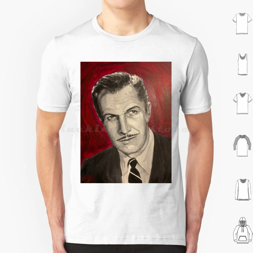 Vincent Price T Shirt Big Size 100% Cotton Vincent Price Hollywood Classic Film Movie Cinema Icon Horror Actor Portrait Acrylic