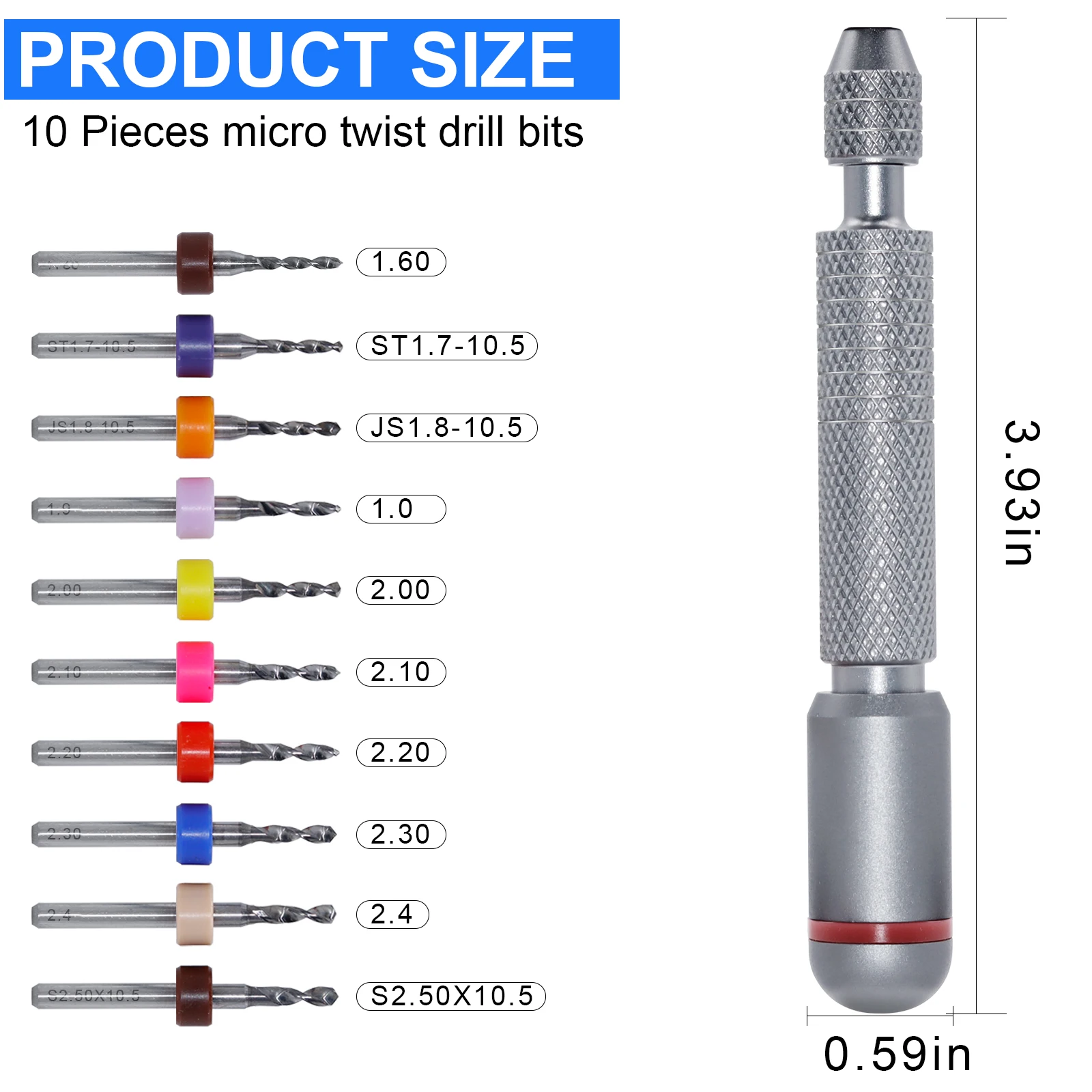 21-Piece Needle Vise Set Decompression Hand Twist Drill Double Bearing Rotary Interchangeable Bits of Different Sizes